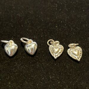 Vintage Puffed & Carved Silver Tone Charms Lightweight Small (6)